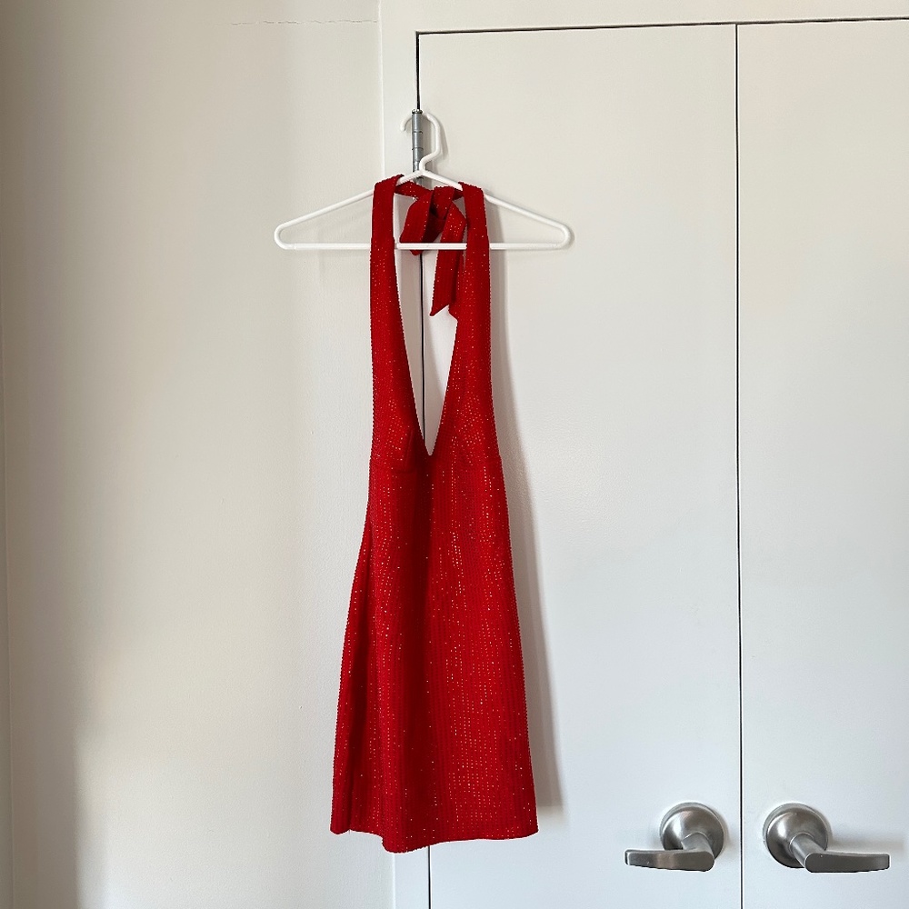 Meshki Seina Diamante Halter Mini Dress NWT